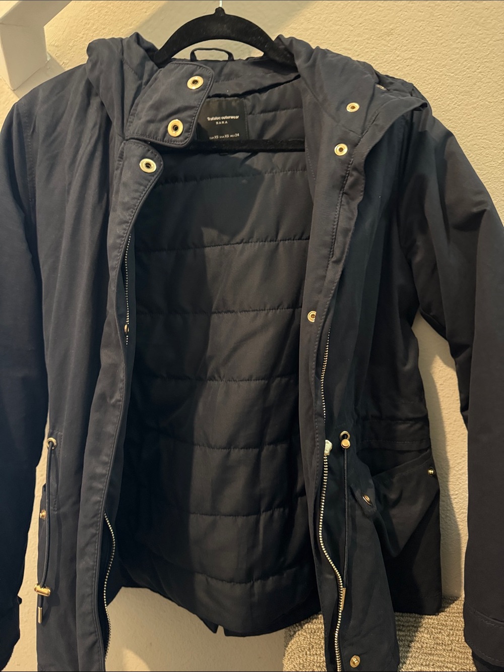 Zara Navy Hooded Utility Jacket with Quilted Lining